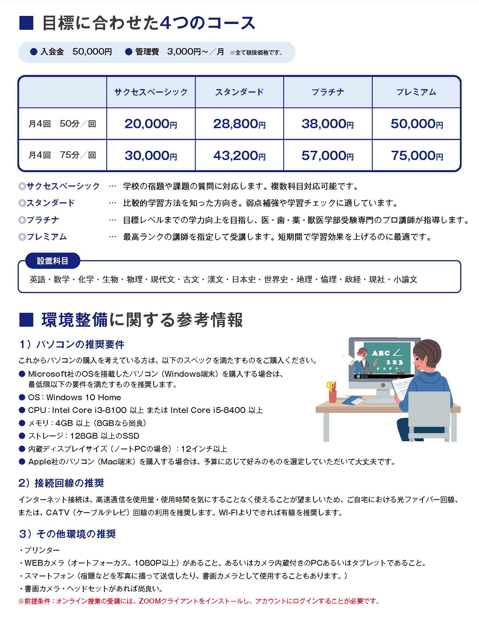 オンライン家庭教師 授業料のご案内